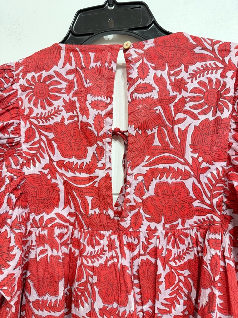 Cleobella Red Floral Organic Cotton Dress Boho Tassel Tie Peasant 36369 - Picture 5 of 11